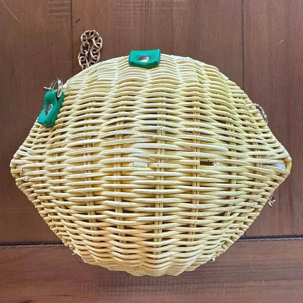Haute Hippie Yellow LEMON WICKER CROSSBODY Bag Clutch Purse Viral Fruit Tok